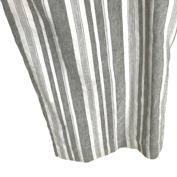 Gray White Striped Wide Leg Linen Blend Jumpsuit 2 V-Neck Nautical Coastal Prep - Picture 3 of 11